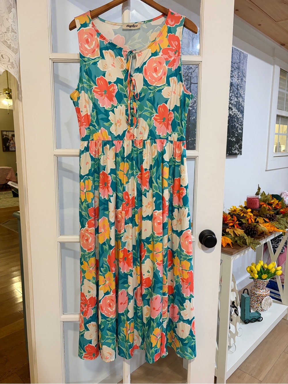 Haptics Teal Floral Dress Women’s Sleeveless Boho Colorful Pink Yellow 1X